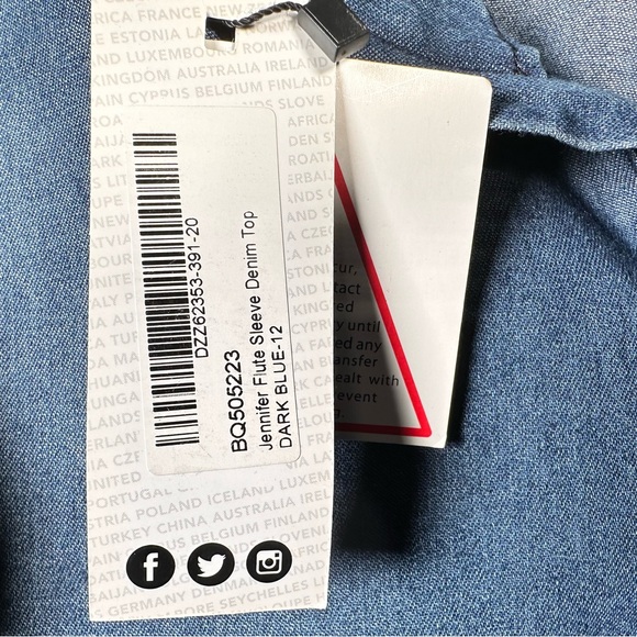 Boohoo Jennifer Flute Sleeve Denim Top Dark Blue Size US 8 UK 12 - Picture 9 of 14